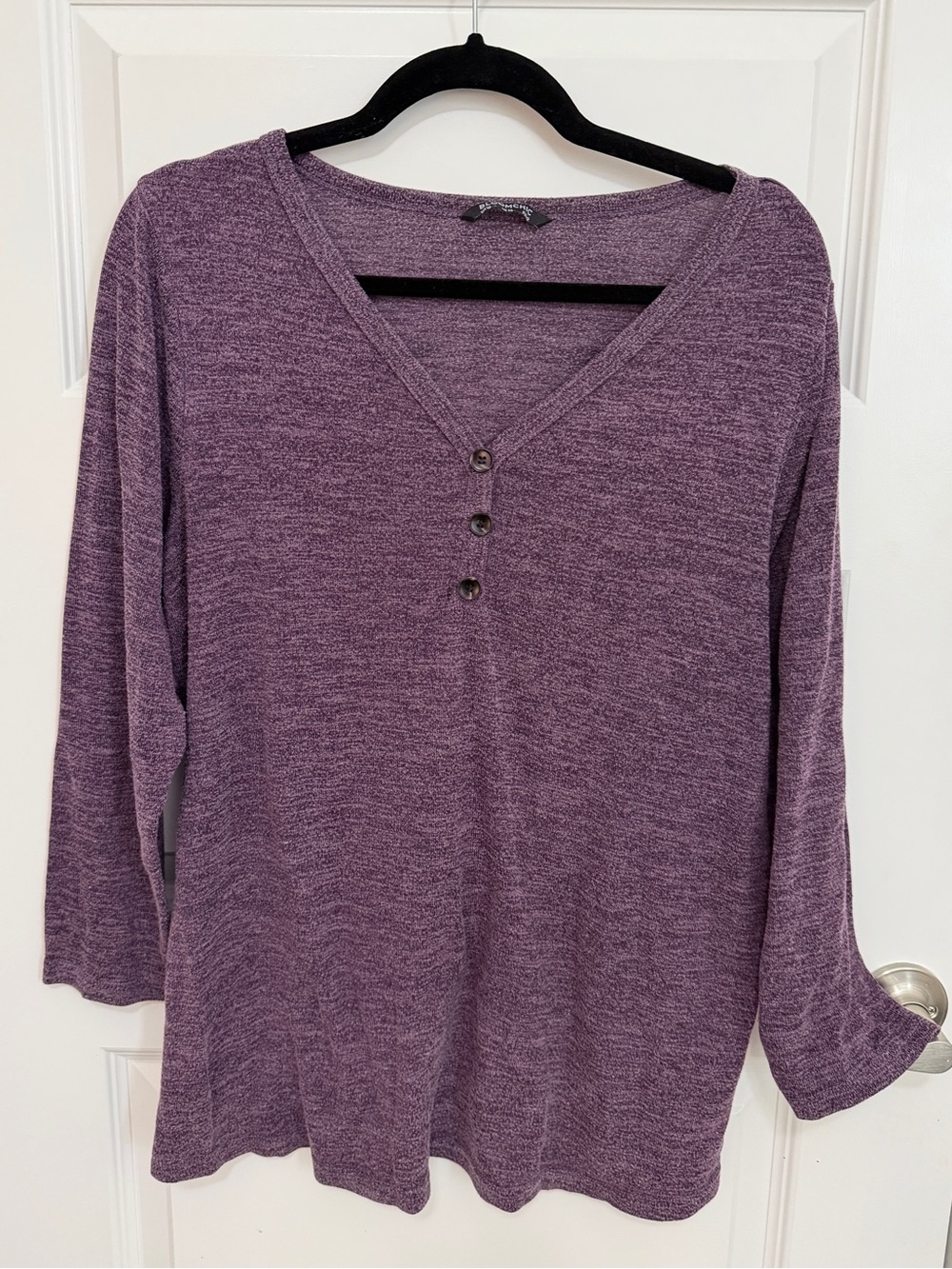 Bloomchic Women's 12 Soft Casual Heather Button Up Long Sleeve T-shirt Purple